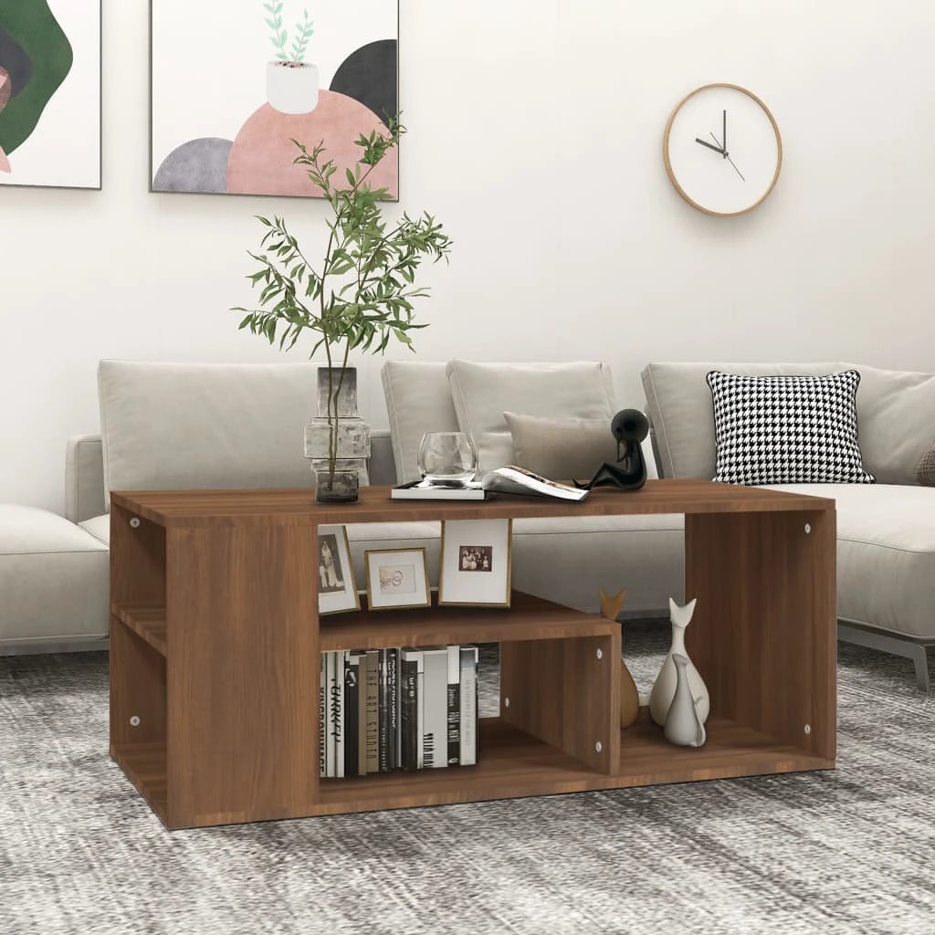 vidaXL VidaXL Coffee Table 100x50x40 cm Engineered Wood Smoked Oak Open Shelf Living Room - Coffee Table