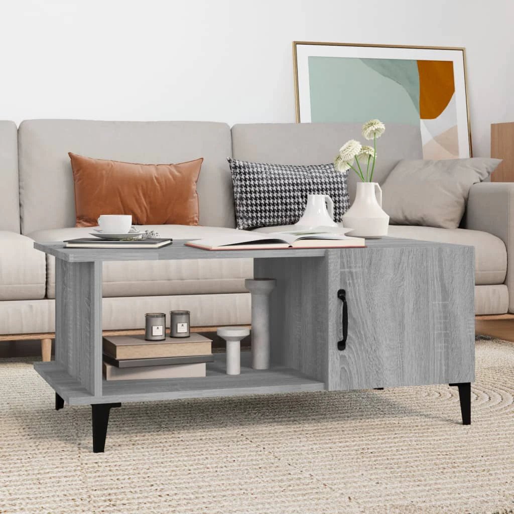 vidaXL VidaXL Coffee Table 90x50x40 cm Smoked Oak Engineered Wood With Storage Cabinet For Living Room - Coffee Table