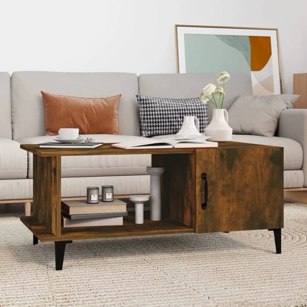 vidaXL VidaXL Coffee Table 90x50x40 cm Smoked Oak Engineered Wood With Storage Cabinet For Living Room - Coffee Table