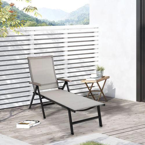 Folding Sun Lounger, Adjustable Aluminium Frame Brown by Outsunny