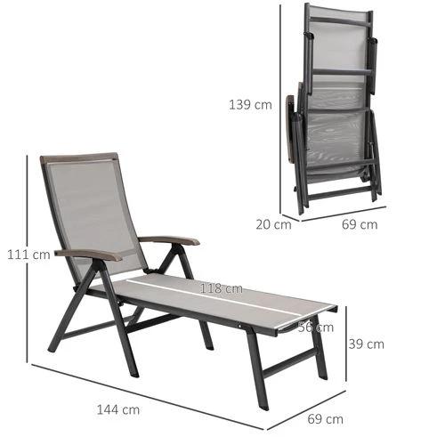 Folding Sun Lounger, Adjustable Aluminium Frame Brown by Outsunny