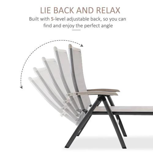 Folding Sun Lounger, Adjustable Aluminium Frame Brown by Outsunny