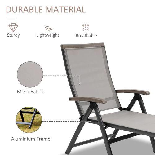 Folding Sun Lounger, Adjustable Aluminium Frame Brown by Outsunny