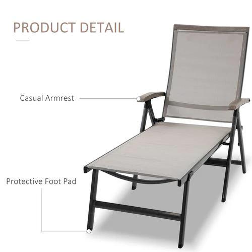 Folding Sun Lounger, Adjustable Aluminium Frame Brown by Outsunny