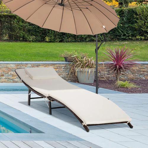 Outsunny Outsunny Folding Rattan Sun Lounger, 53H cm - Sun Lounger