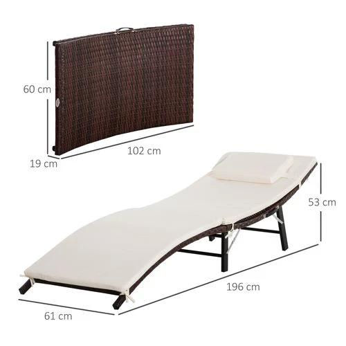 Outsunny Outsunny Folding Rattan Sun Lounger, 53H cm - Sun Lounger