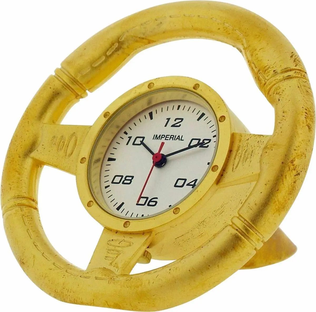 Miniture Miniature Clock Goldtone Plated Metal Steering Wheel Solid Brass IMP1032 - CLEARANCE NEEDS RE-BATTERY - Clock