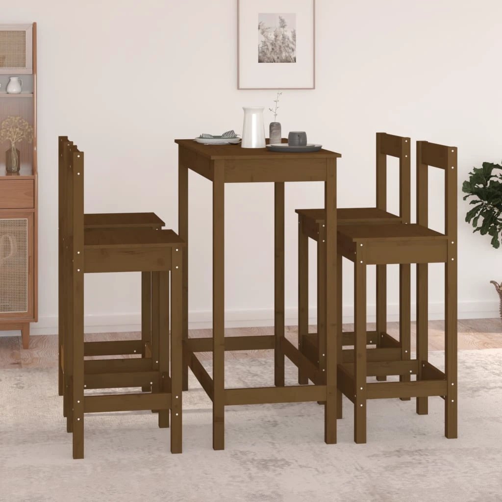 vidaXL vidaXL 5 Piece Bar Set Honey Brown Solid Wood Pine - Dining Set