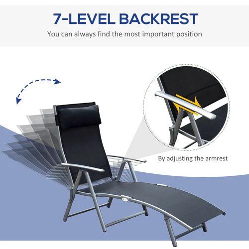 Outsunny Sun Lounger Recliner Foldable 7 Levels Textilene Black Patio - Sun Lounger