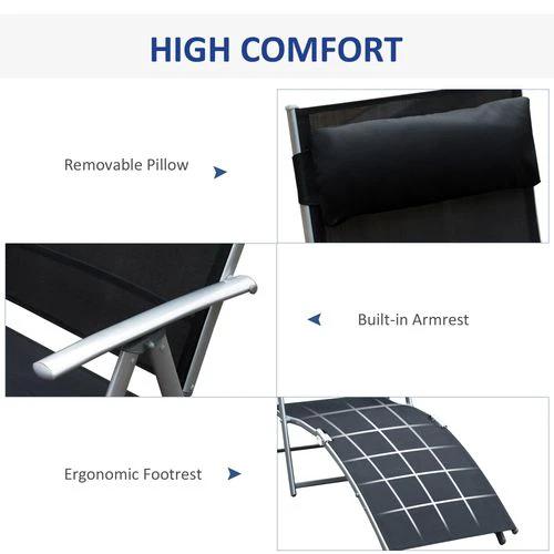 Outsunny Sun Lounger Recliner Foldable 7 Levels Textilene Black Patio - Sun Lounger