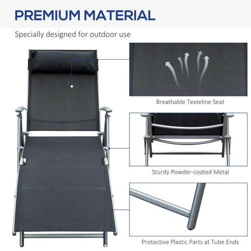 Outsunny Sun Lounger Recliner Foldable 7 Levels Textilene Black Patio - Sun Lounger