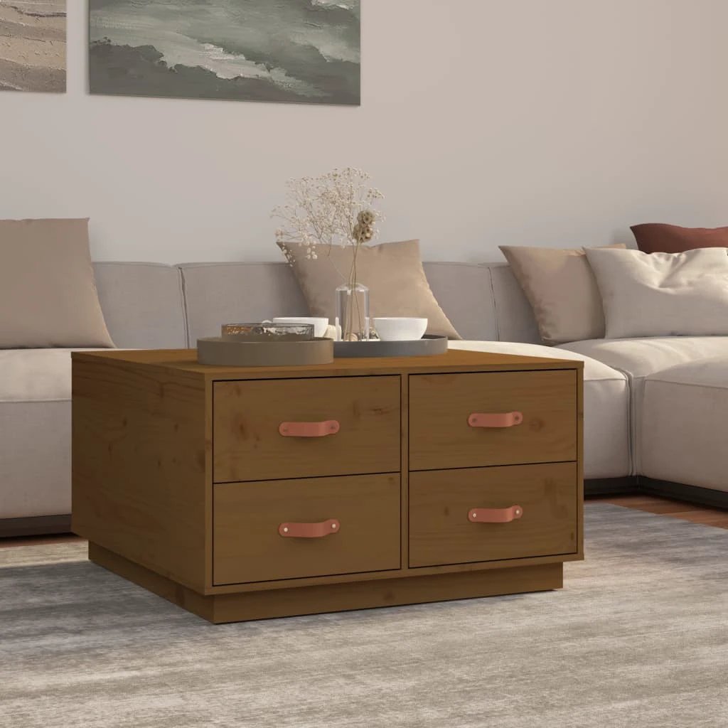 vidaXL vidaXL Coffee Table 80x80x45 cm Solid Pine Wood with 4 Drawers for Living Room Decor - Coffee Table