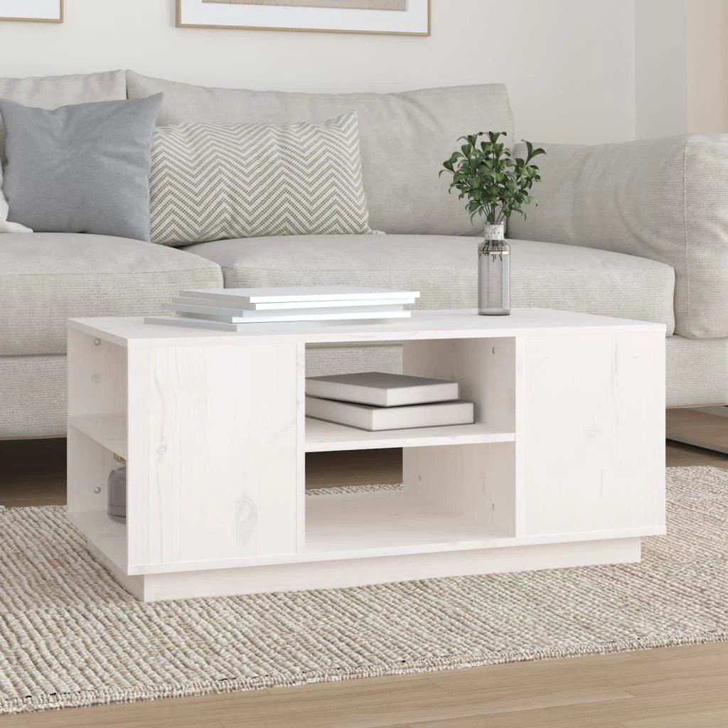 vidaXL VidaXL Coffee Table 90x49x40.5 cm Solid Pine Wood With Open Shelves For Living Room - Coffee Table