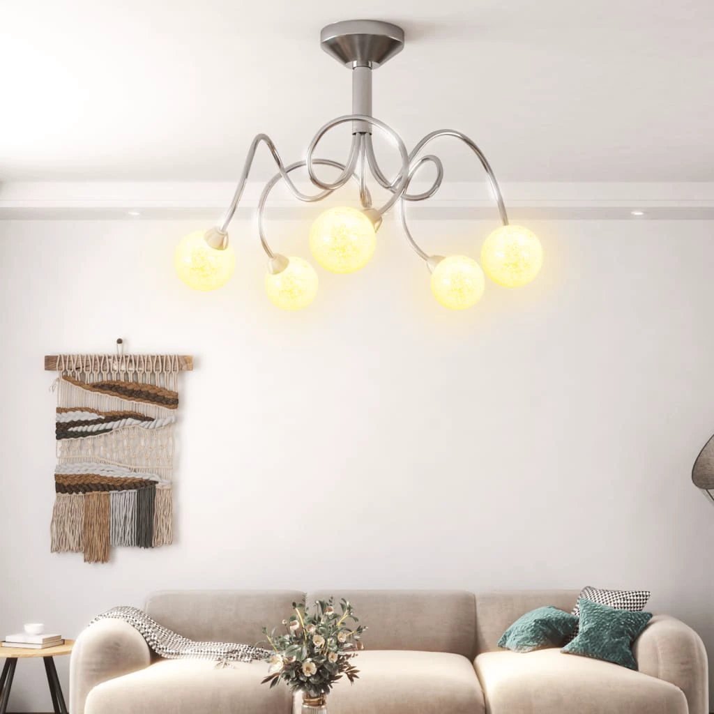 vidaXL Chrome Ceiling Light 5 Glass Shades G9 LED Home - Ceiling Lights