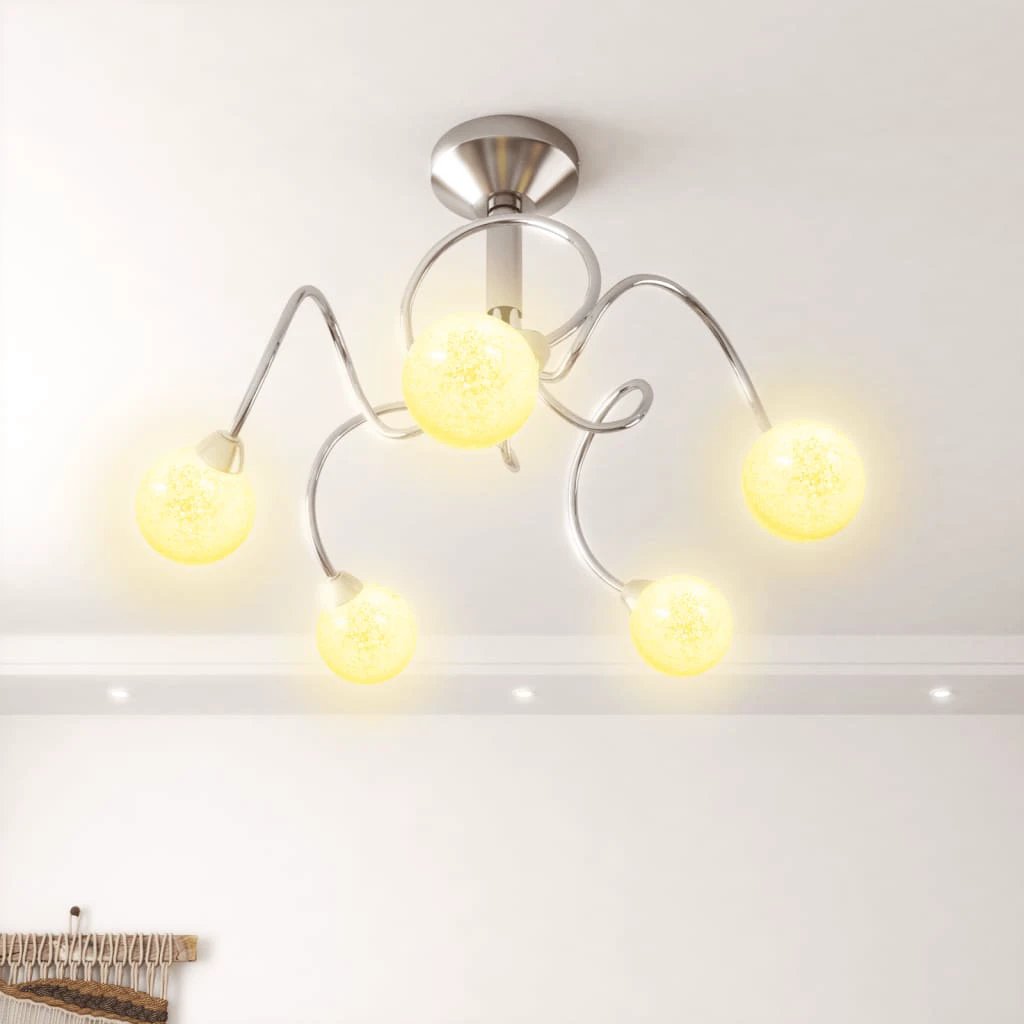 vidaXL Chrome Ceiling Light 5 Glass Shades G9 LED Home - Ceiling Lights