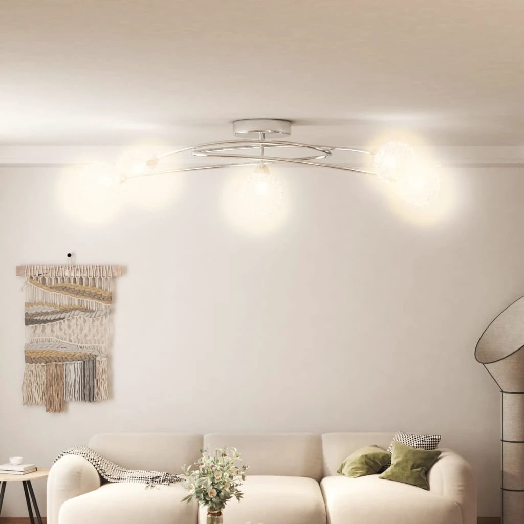 vidaXL Premium Ceiling Light Five Light Mesh Wire Glass Shades Chrome Finish For Modern Living Rooms - Ceiling Lights