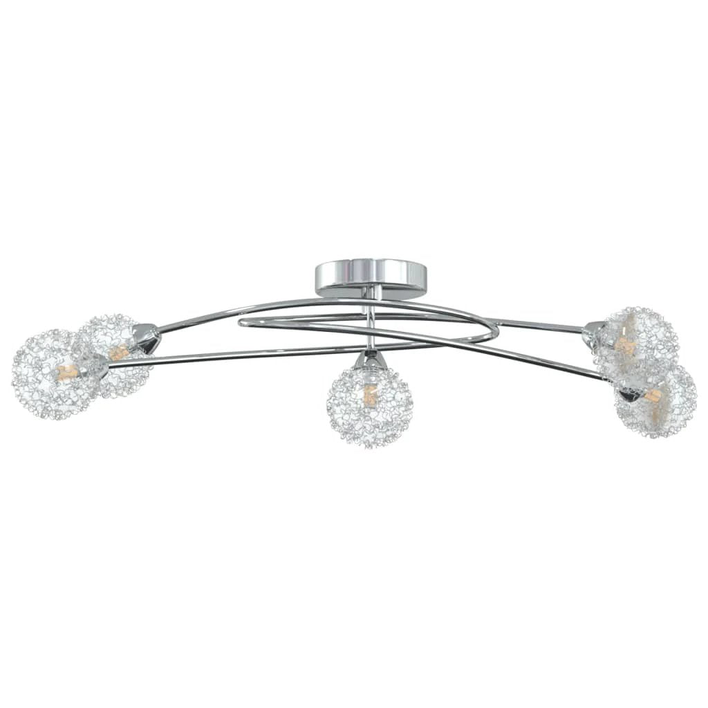 vidaXL Premium Ceiling Light Five Light Mesh Wire Glass Shades Chrome Finish For Modern Living Rooms - Ceiling Lights