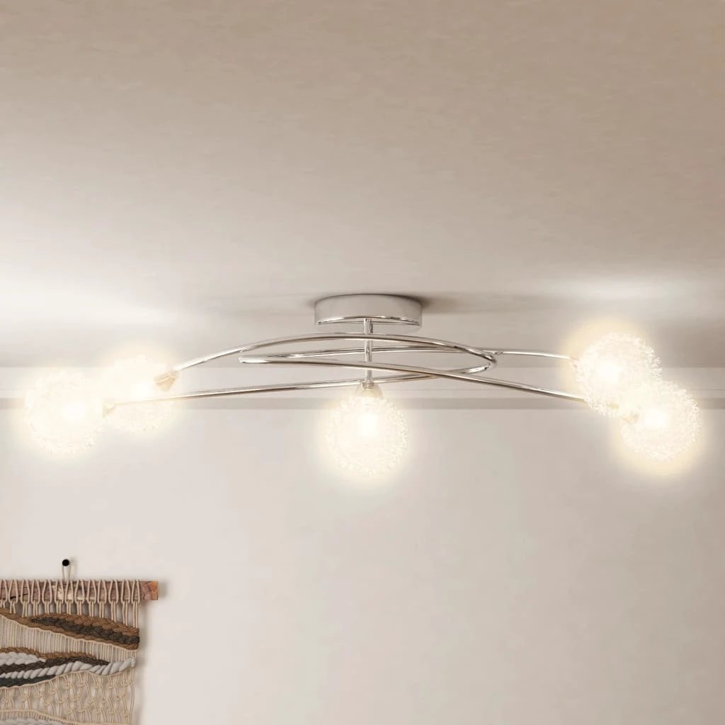 vidaXL Premium Ceiling Light Five Light Mesh Wire Glass Shades Chrome Finish For Modern Living Rooms - Ceiling Lights