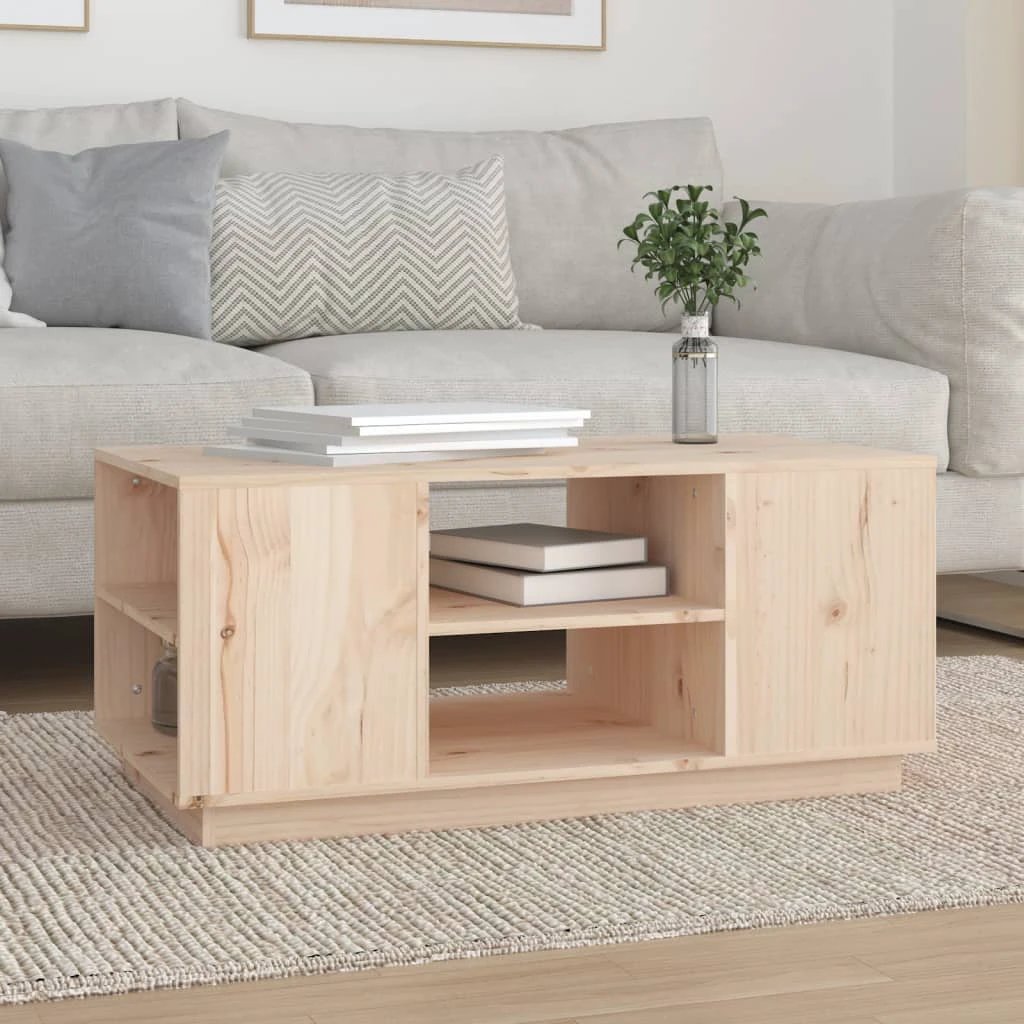 vidaXL VidaXL Coffee Table 90x49x40.5 cm Solid Pine Wood With Open Shelves For Living Room - Coffee Table