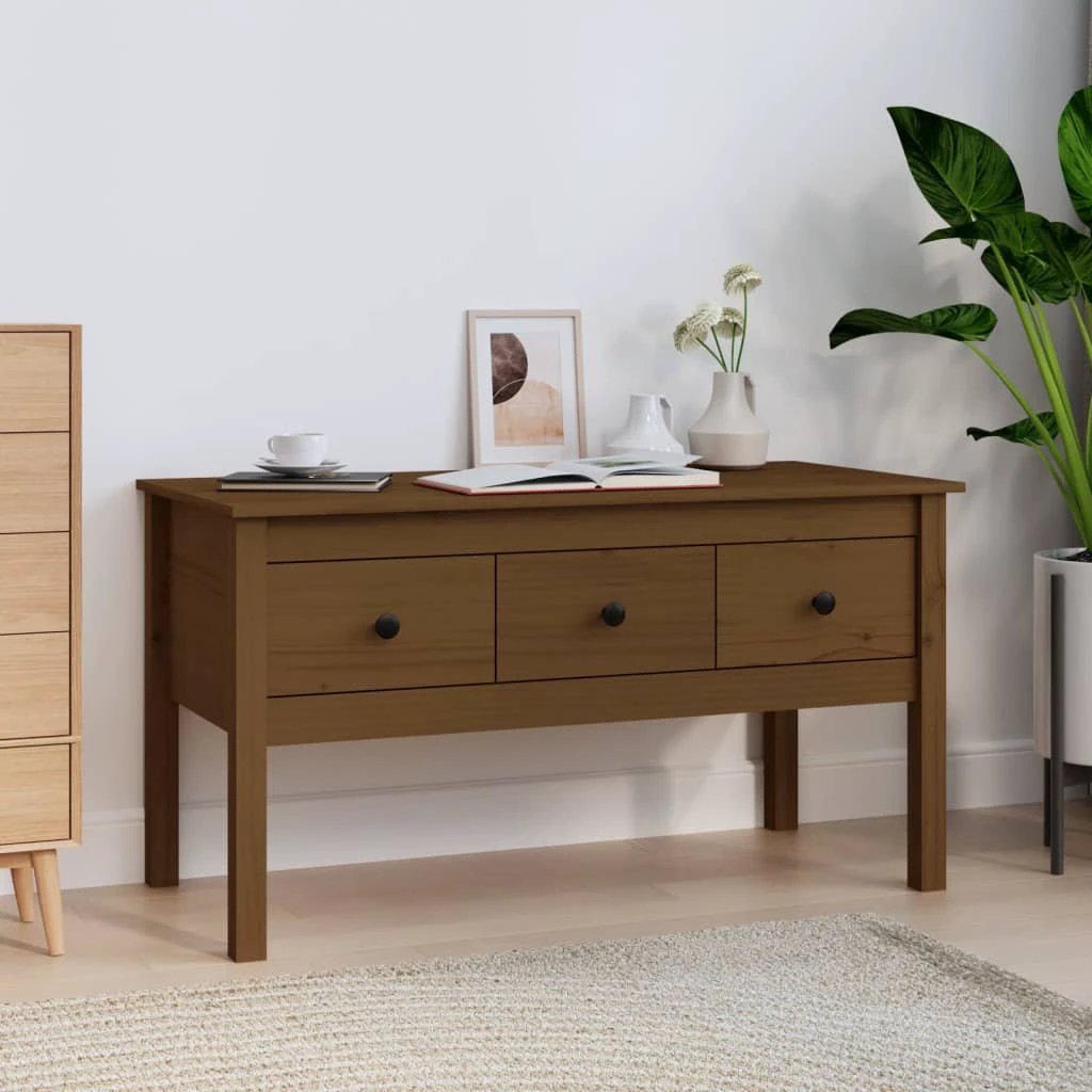 VidaXL Coffee Table 102x49x55 cm Solid Pine Wood with Storage Drawers for Living Room by vidaXL