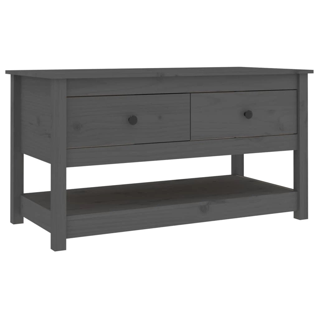 Grey Solid Pine Coffee Table 102x49x55 cm With Two Drawers And Open Shelf For Living Room by vidaXL