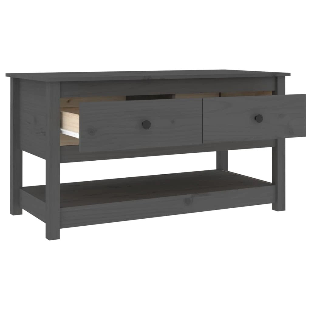 Grey Solid Pine Coffee Table 102x49x55 cm With Two Drawers And Open Shelf For Living Room by vidaXL