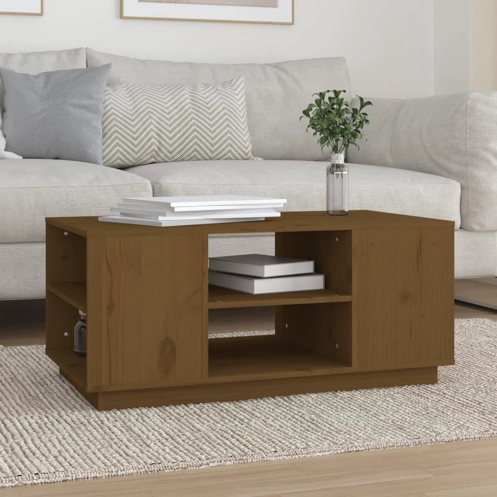 vidaXL VidaXL Coffee Table 90x49x40.5 cm Solid Pine Wood With Open Shelves For Living Room - Coffee Table