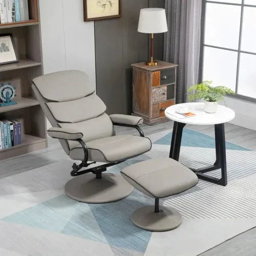 Faux Leather Recliner Chair w/ Ottoman, 135 Adjustable Backrest & Thick Padding