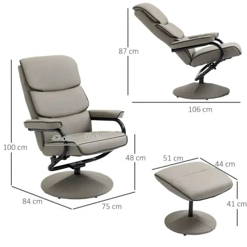 Faux Leather Recliner Chair w/ Ottoman, 135 Adjustable Backrest & Thick Padding