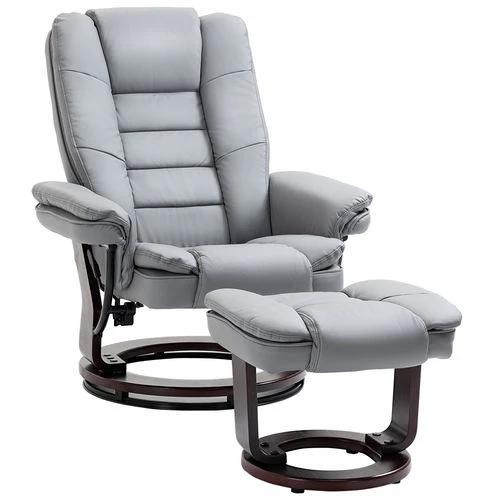Unbranded Swivel Manual Recliner and Footrest Set PU Lounge Chair Wood Base, Grey - Recliner