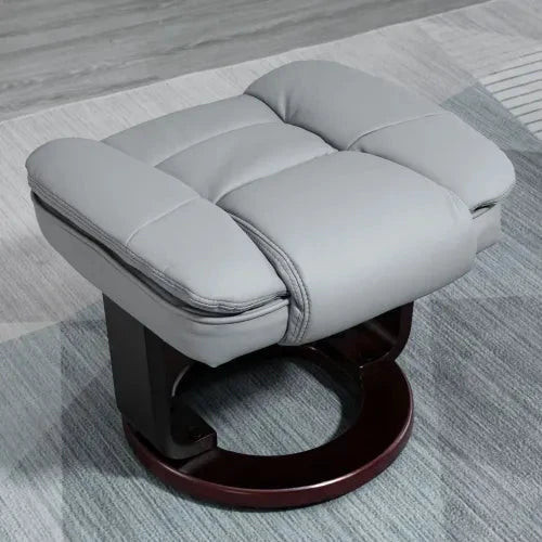 Swivel Manual Recliner and Footrest Set PU Lounge Chair Wood Base, Grey by Unbranded