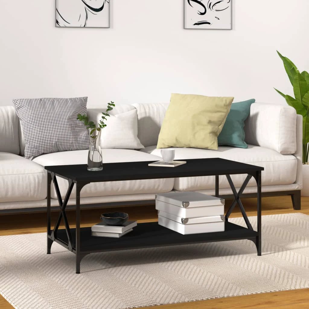 vidaXL VidaXL Coffee Table 100x50x45 Cm Engineered Wood and Iron Black For Living Room Decor - Coffee Table