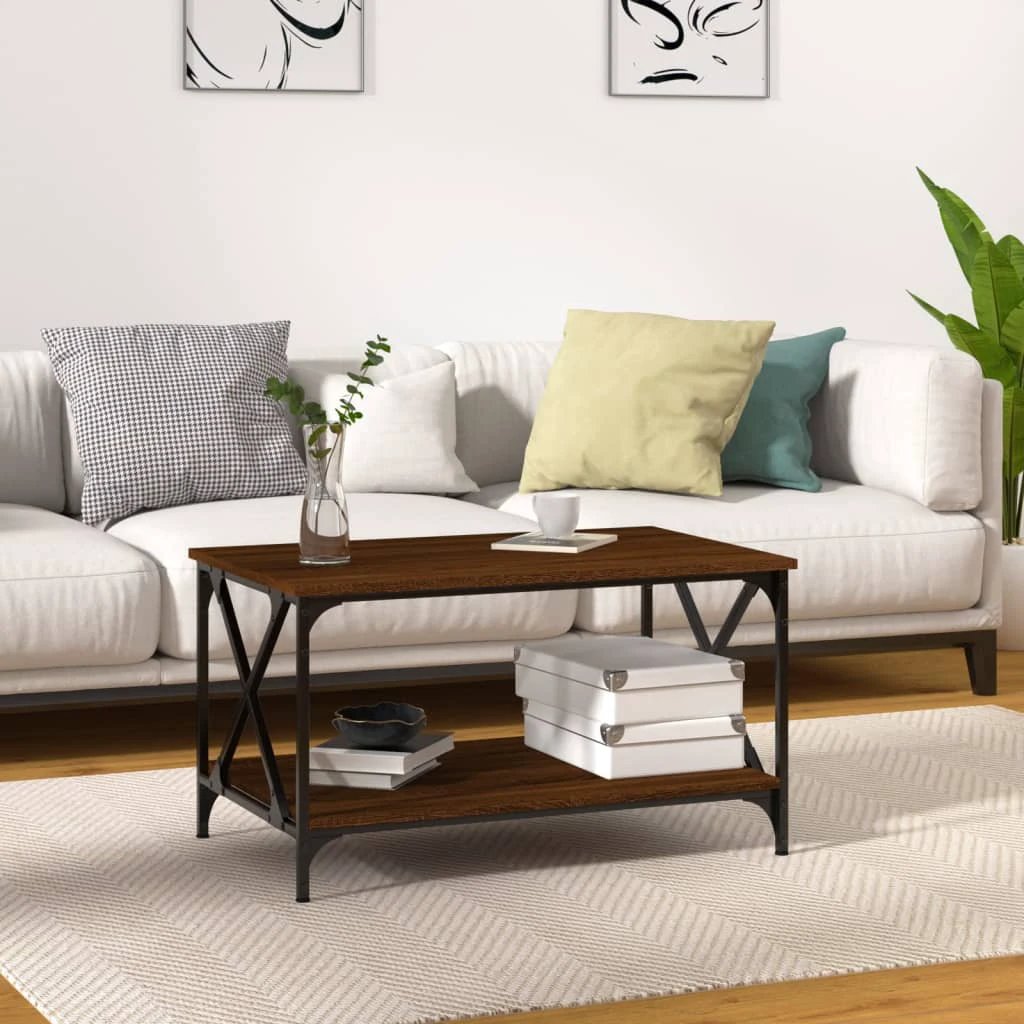 vidaXL VidaXL Coffee Table 100x50x45 Cm Engineered Wood and Iron Black For Living Room Decor - Coffee Table