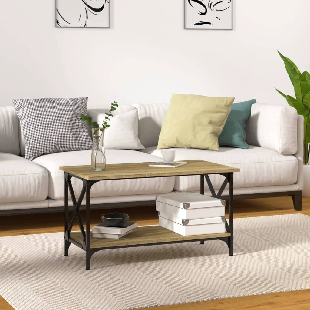 vidaXL VidaXL Coffee Table 100x50x45 Cm Engineered Wood and Iron Black For Living Room Decor - Coffee Table