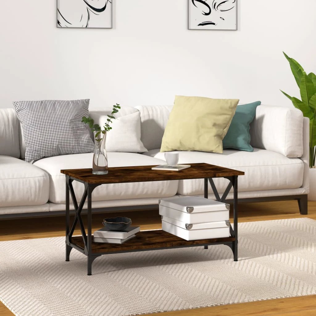 vidaXL VidaXL Coffee Table 100x50x45 Cm Engineered Wood and Iron Black For Living Room Decor - Coffee Table