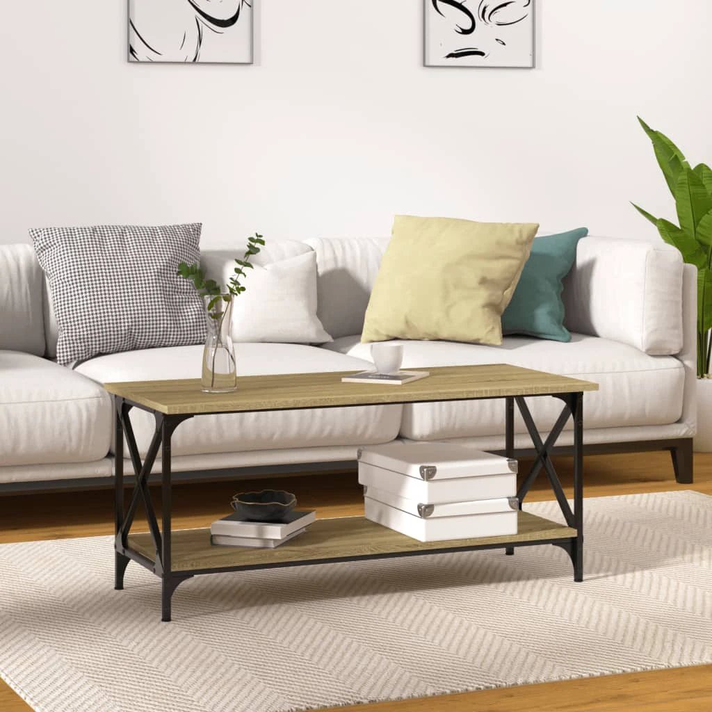 vidaXL VidaXL Coffee Table 100x50x45 Cm Engineered Wood and Iron Black For Living Room Decor - Coffee Table