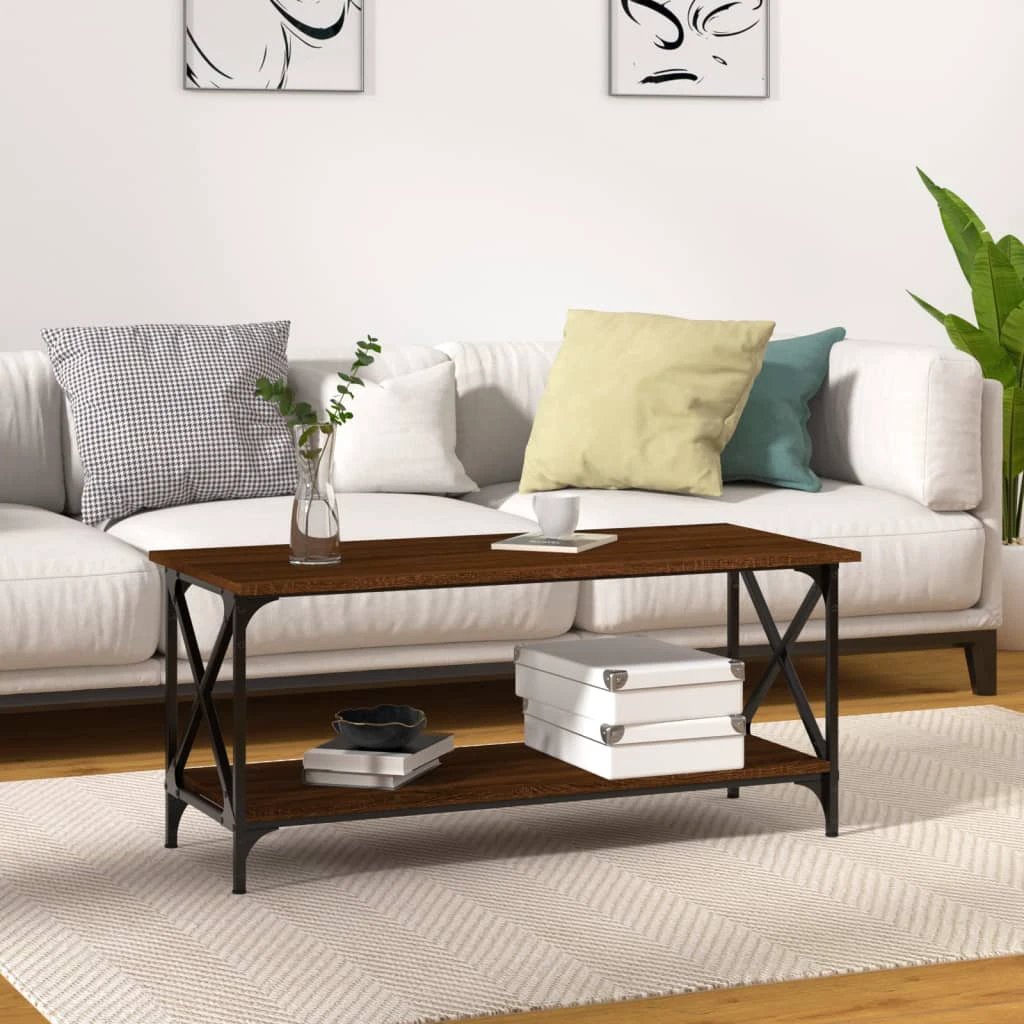 vidaXL VidaXL Coffee Table 100x50x45 Cm Engineered Wood and Iron Black For Living Room Decor - Coffee Table