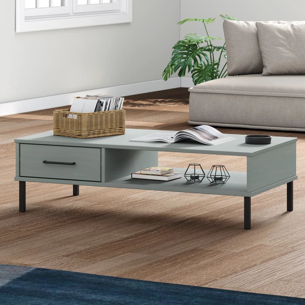 VidaXL Coffee Table Medium Premium Pine Wood Top With Black Metal Legs OSLO Living Room Decor by vidaXL