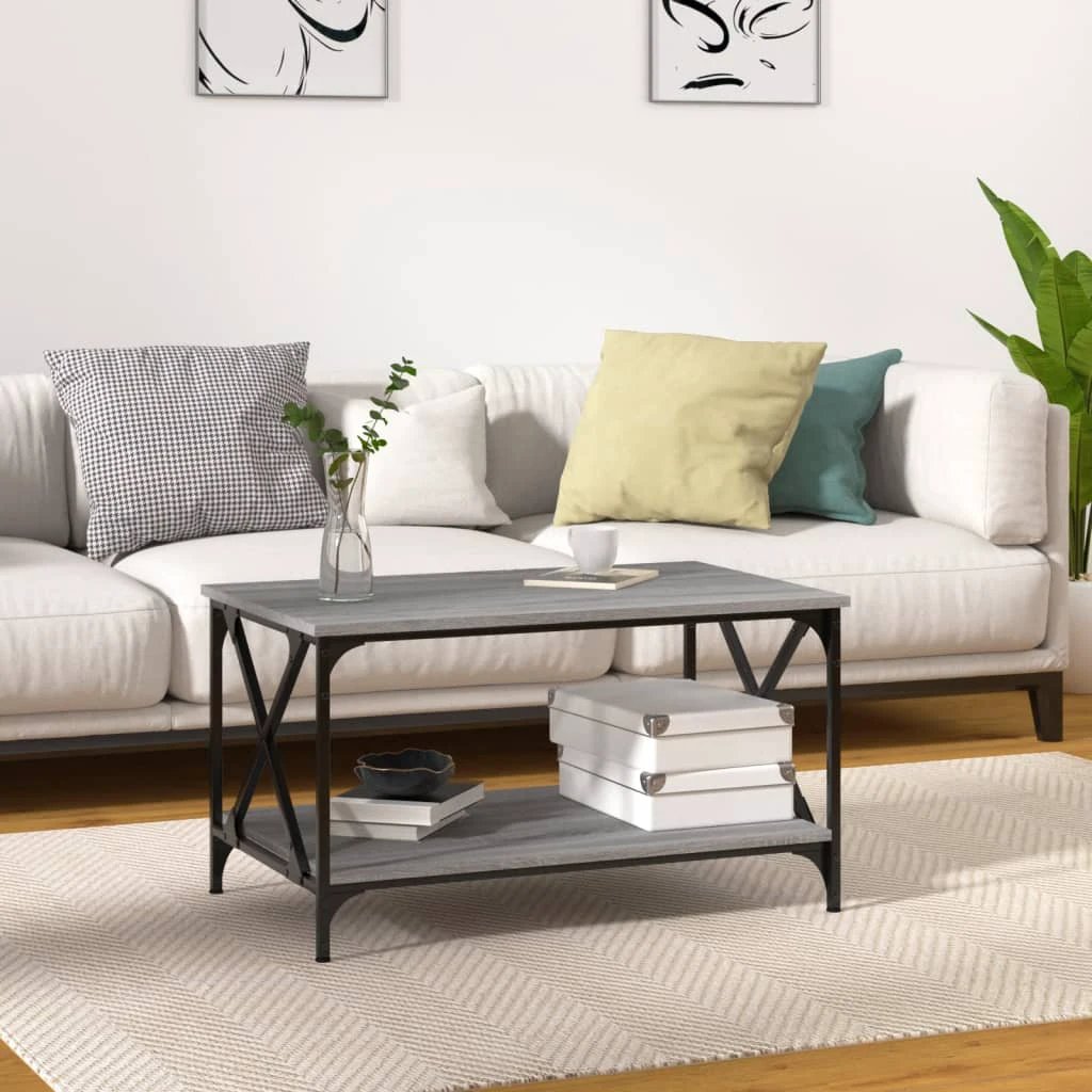 vidaXL VidaXL Coffee Table 100x50x45 Cm Engineered Wood and Iron Black For Living Room Decor - Coffee Table