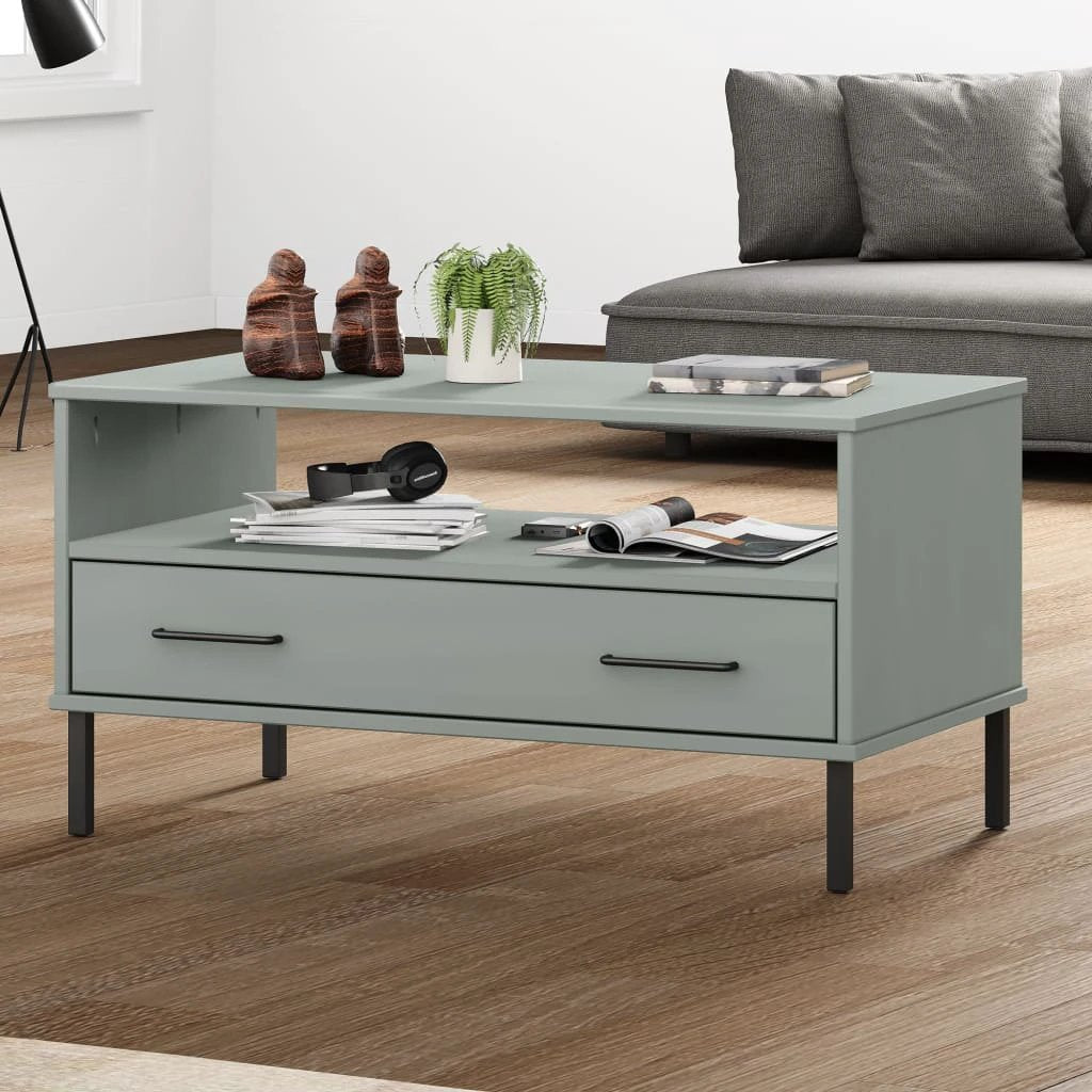 vidaXL vidaXL Coffee Table 85x50x45cm Solid Pine Wood With Metal Legs For Living Room OSLO - Coffee Table