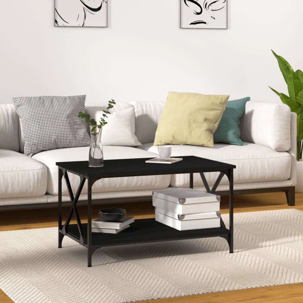 vidaXL VidaXL Coffee Table 100x50x45 Cm Engineered Wood and Iron Black For Living Room Decor - Coffee Table