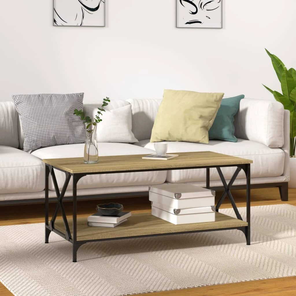 vidaXL VidaXL Coffee Table 100x50x45 Cm Engineered Wood and Iron Black For Living Room Decor - Coffee Table