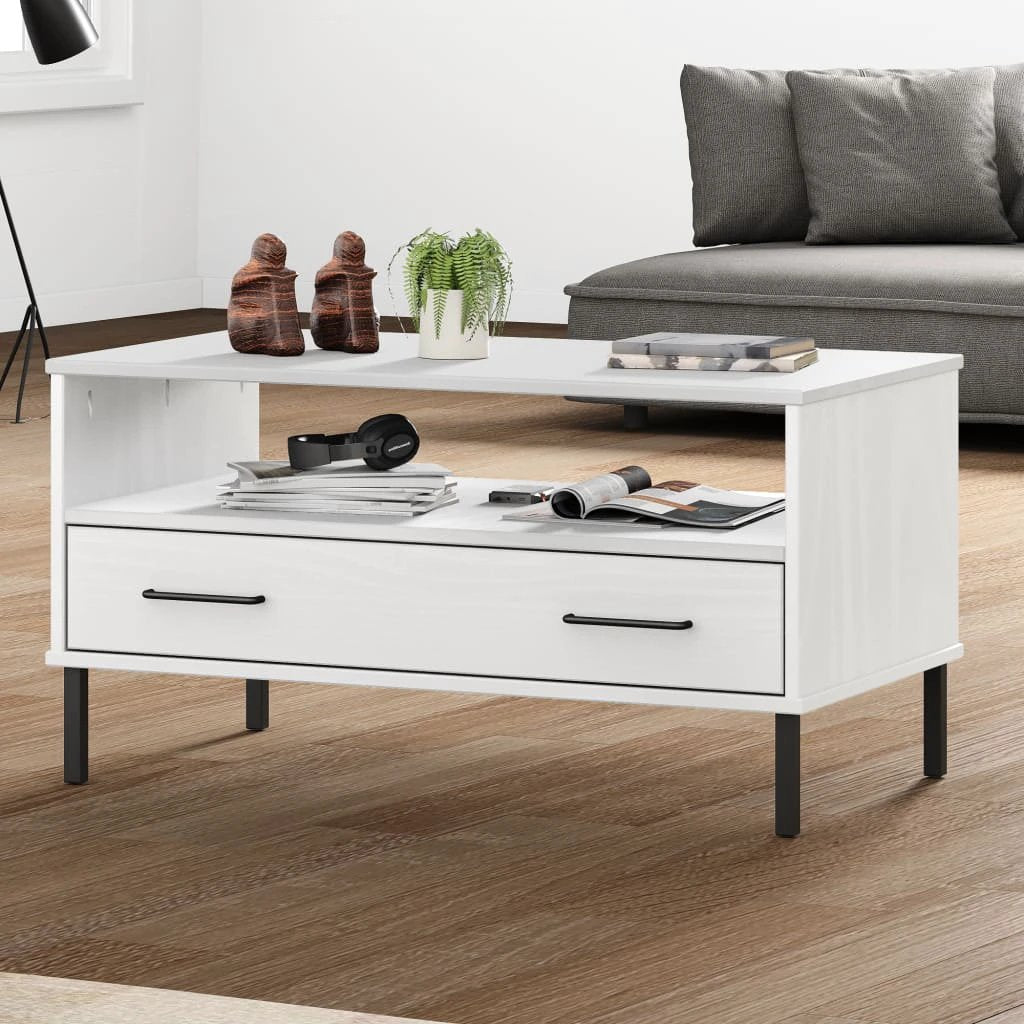 vidaXL vidaXL Coffee Table 85x50x45cm Solid Pine Wood With Metal Legs For Living Room OSLO - Coffee Table