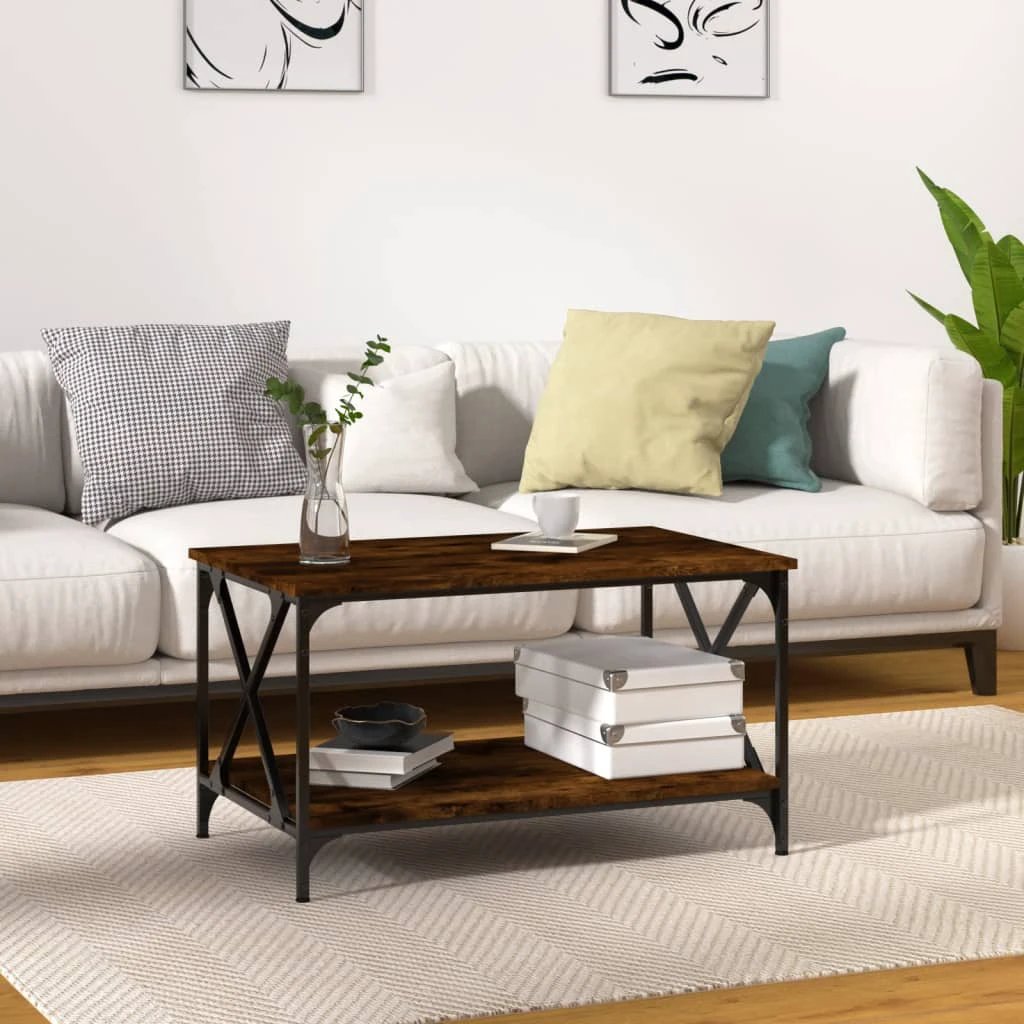 vidaXL VidaXL Coffee Table 100x50x45 Cm Engineered Wood and Iron Black For Living Room Decor - Coffee Table