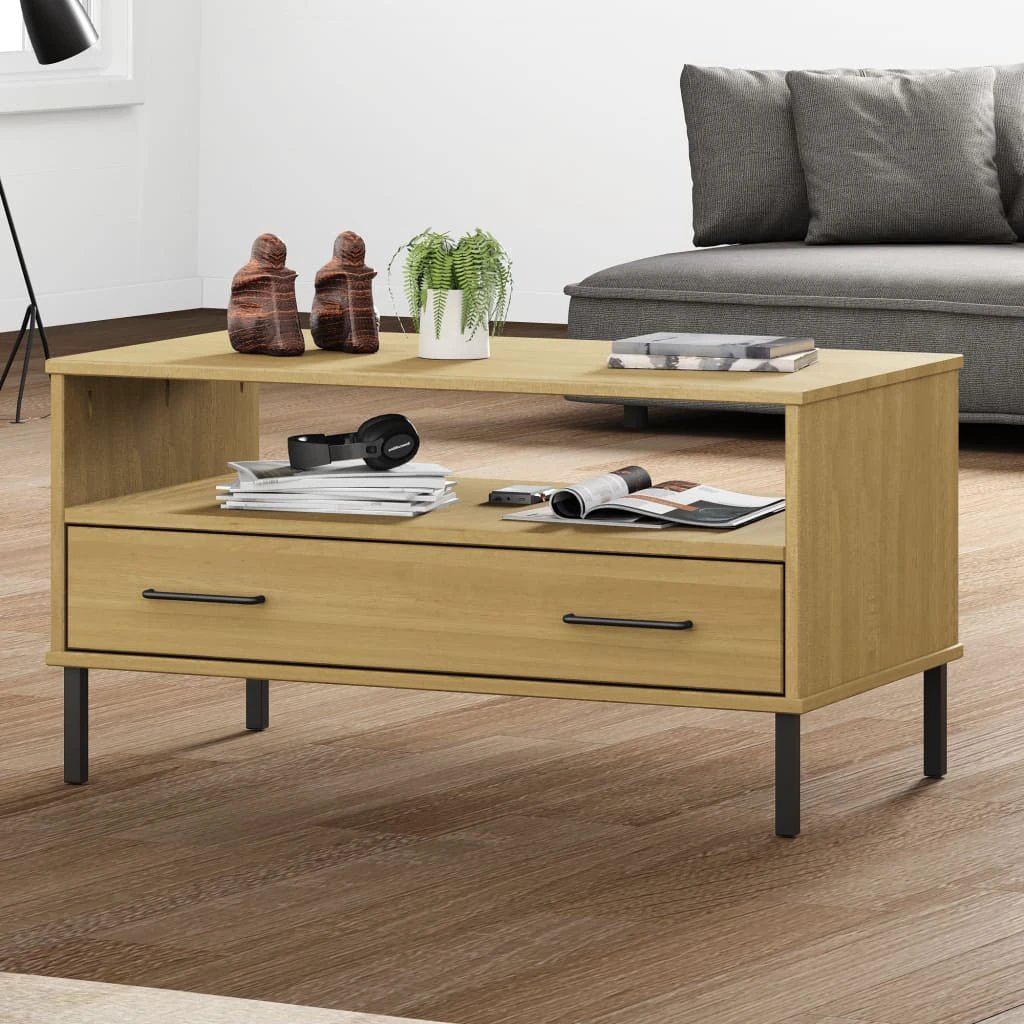 vidaXL vidaXL Coffee Table 85x50x45cm Solid Pine Wood With Metal Legs For Living Room OSLO - Coffee Table