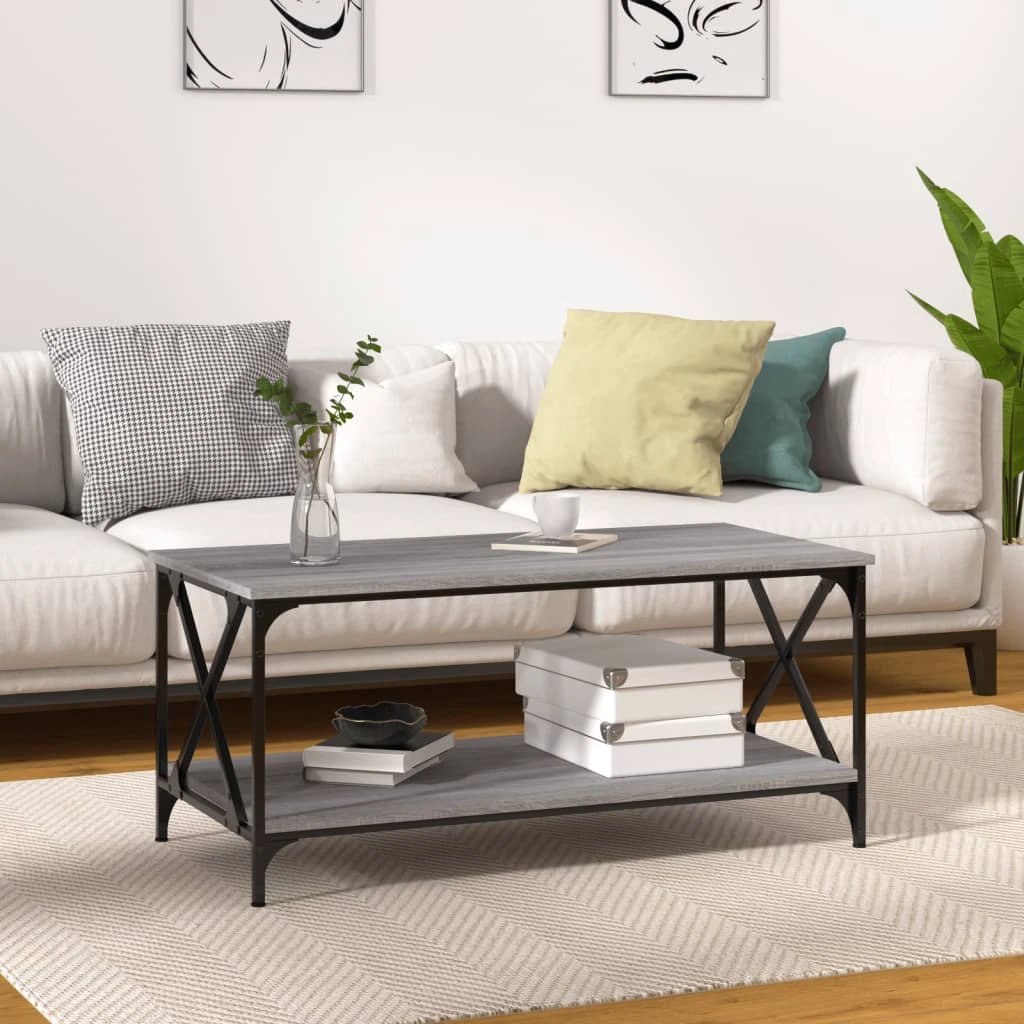 VidaXL Coffee Table 100x50x45 Cm Engineered Wood and Iron Black For Living Room Decor by vidaXL