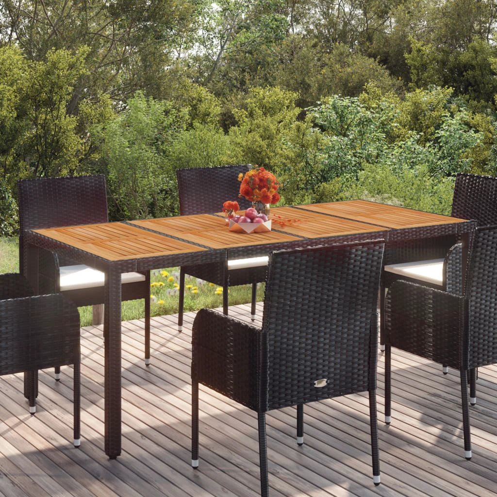 vidaXL Garden Table with Glass Top Black 150x90x75 cm Poly Rattan by vidaXL