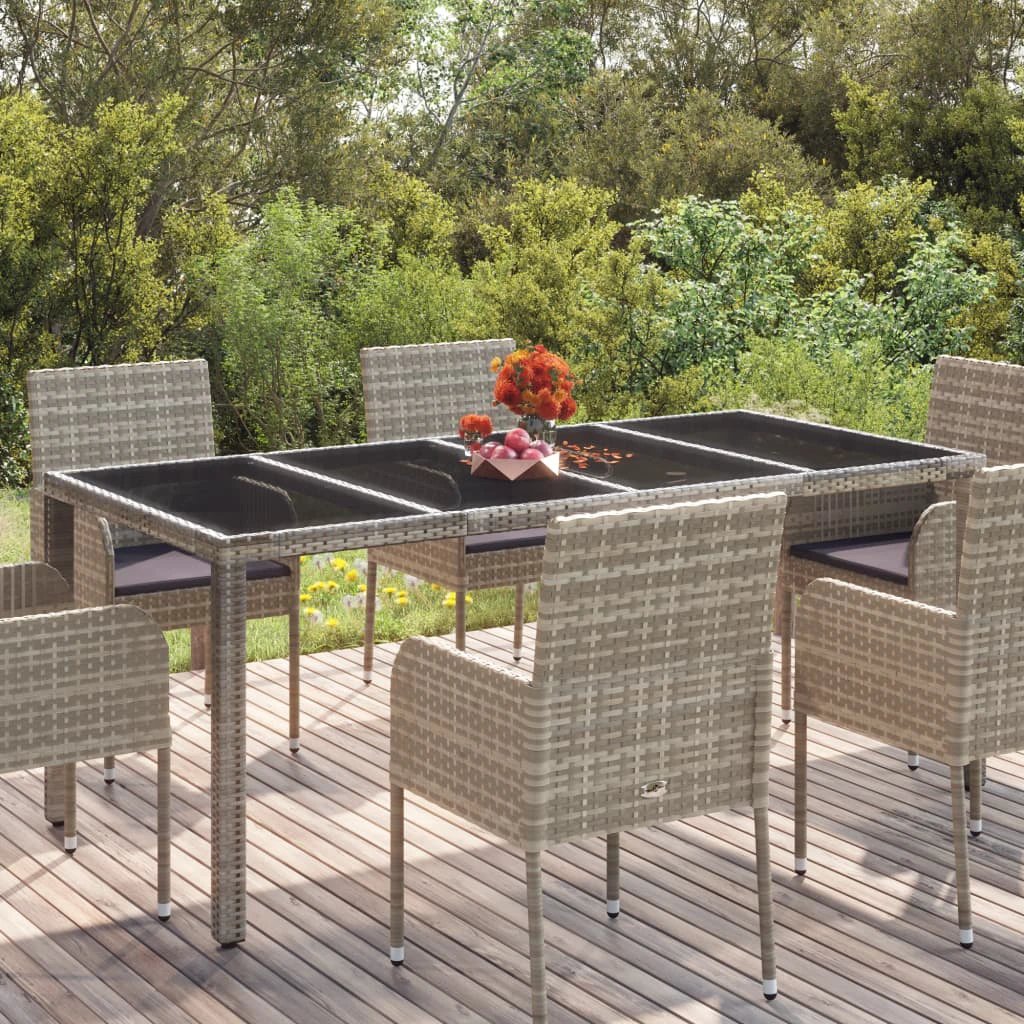 vidaXL Garden Table with Glass Top Black 150x90x75 cm Poly Rattan by vidaXL