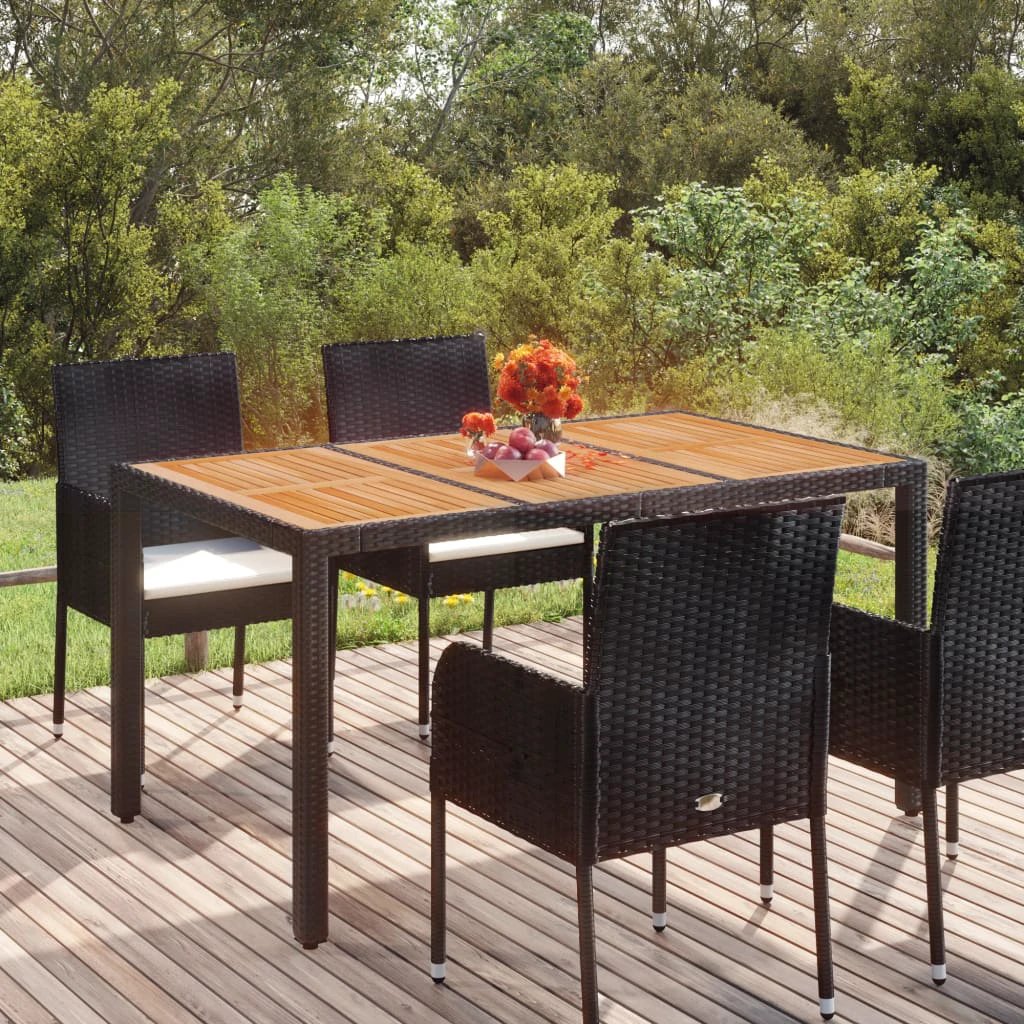 vidaXL Garden Table with Glass Top Black 150x90x75 cm Poly Rattan by vidaXL