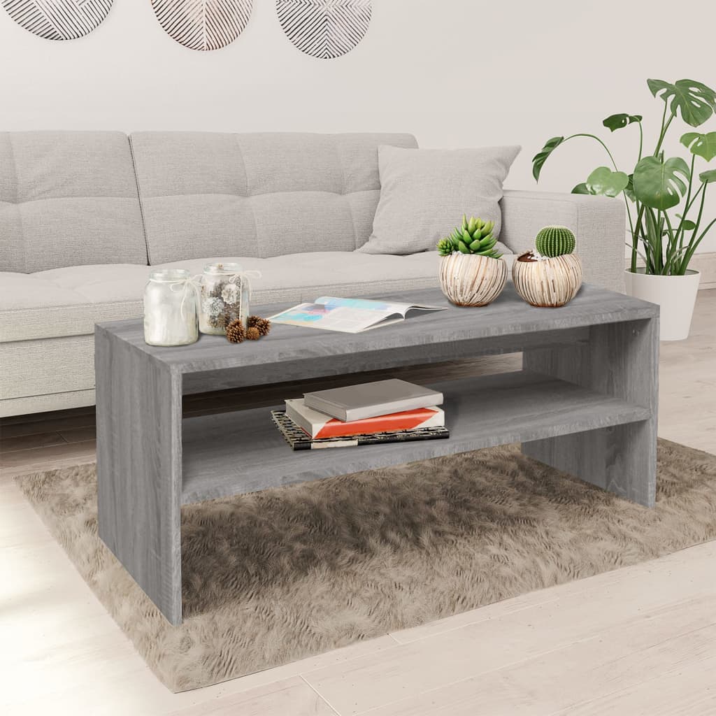 VidaXL Coffee Table 100x40x40 cm Smoked Oak Engineered Wood With Open Shelf Living Room by vidaXL